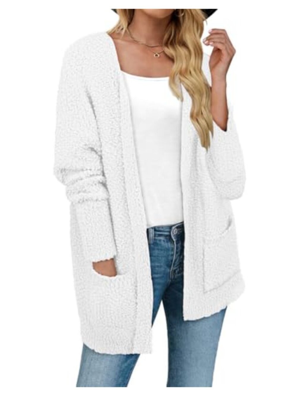 Open Front Popcorn Knit Cardigan Chunky Cozy Sweater